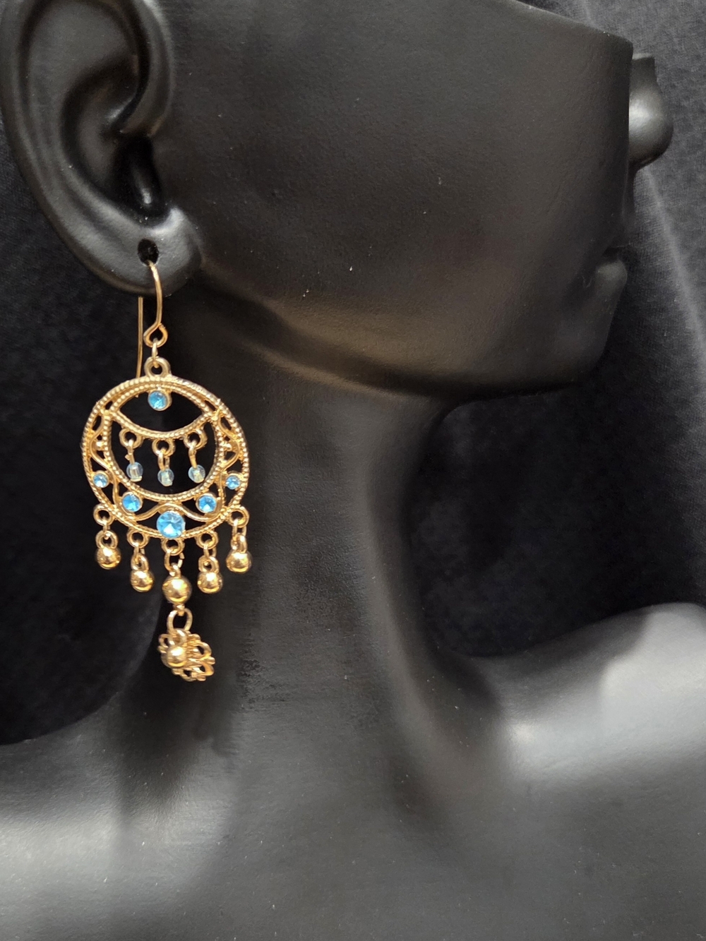 Gold-Tone Blue Stone Dangle Earrings - Women Jewelry